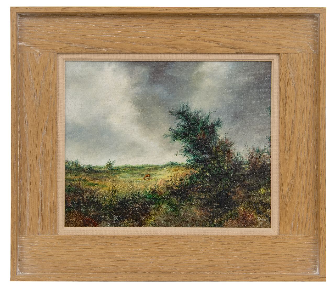 Poortvliet R.  | Rien Poortvliet, Landschap met grazend reetje, olieverf op doek 24,6 x 30,2 cm, gesigneerd rechtsonder