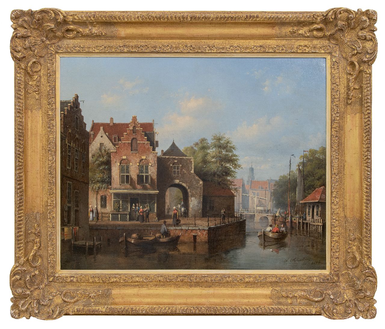 Scheerboom A.  | Andries Scheerboom | Schilderijen te koop aangeboden | Bedrijvigheid aan de stadsgracht, olieverf op doek 53,5 x 66,6 cm, gesigneerd rechtsonder en gedateerd 1856
