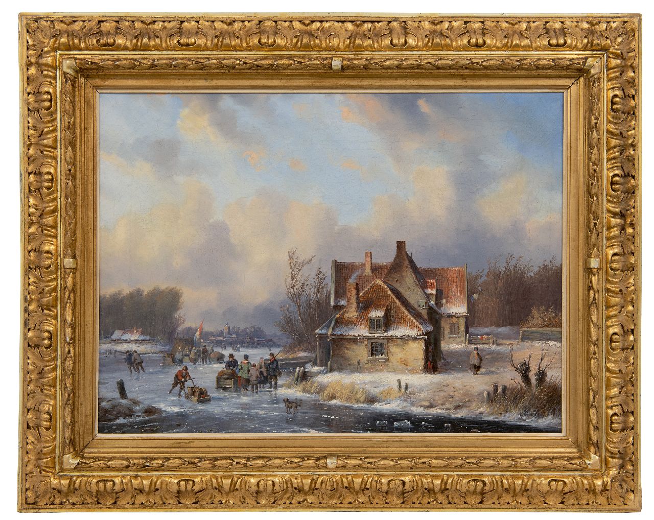 Ahrendts C.E.  | Carl Eduard Ahrendts | Schilderijen te koop aangeboden | Wintergezicht met veel figuren op het ijs, olieverf op doek 39,4 x 52,5 cm, gesigneerd linksonder