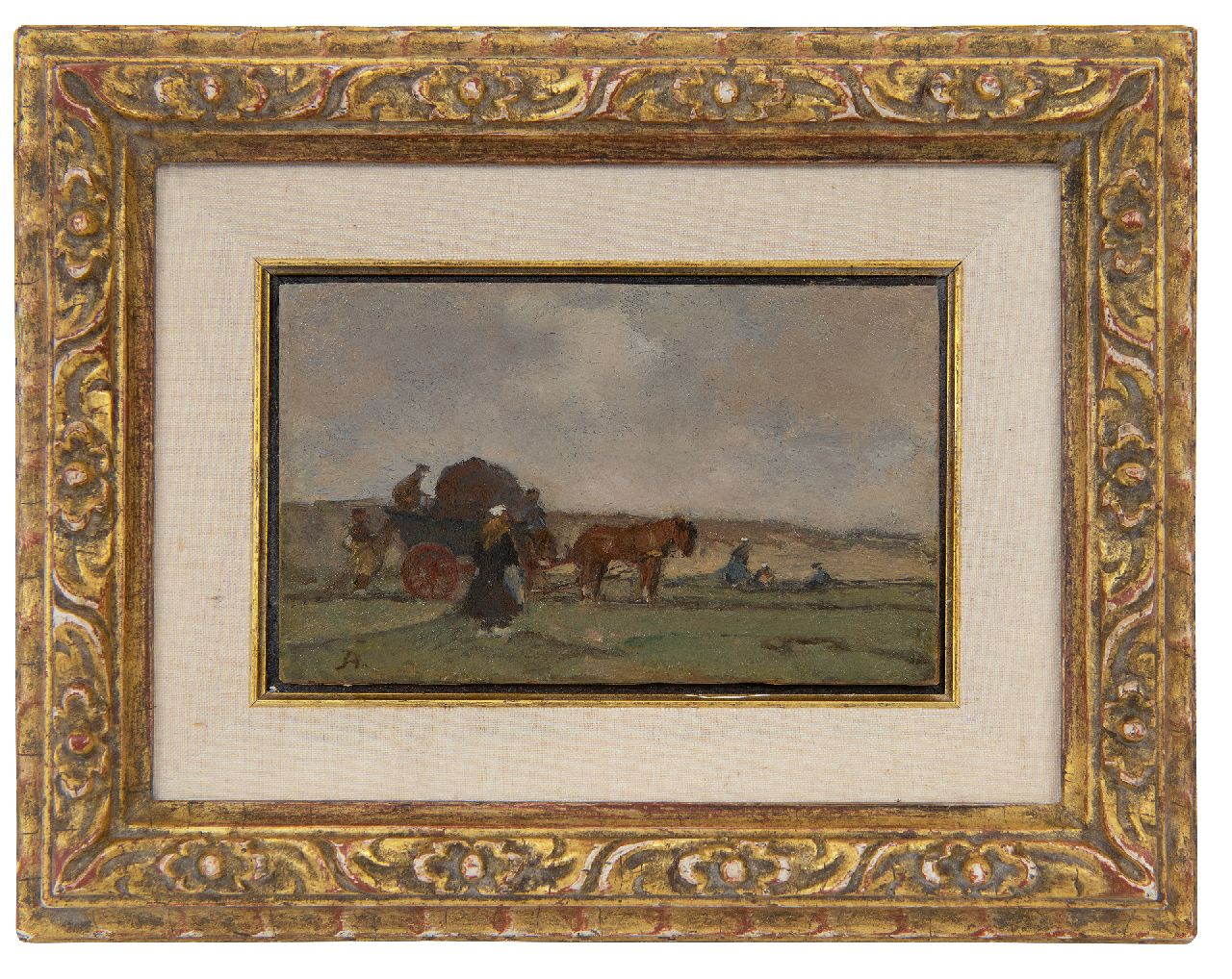 Akkeringa J.E.H.  | 'Johannes Evert' Hendrik Akkeringa | Schilderijen te koop aangeboden | Netten boeten achter de duinen, olieverf op paneel 7,5 x 12,4 cm, gesigneerd linksonder met initiaal