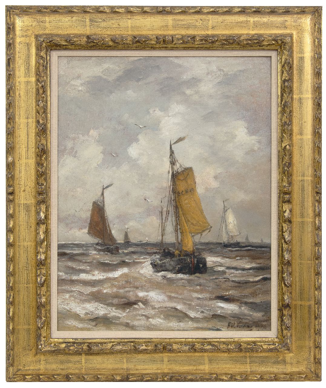 Mesdag H.W.  | Hendrik Willem Mesdag, Terugkerende bomschuiten, olieverf op doek 50,7 x 40,0 cm, gesigneerd rechtsonder en gedateerd 190(..)