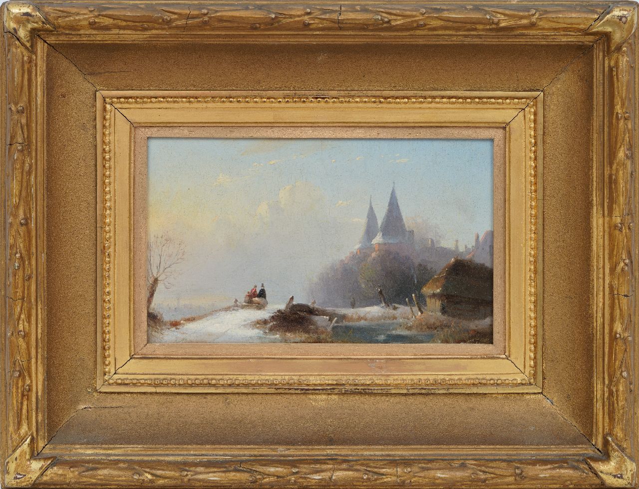Wayen Pieterszen A. van der | Abraham van der Wayen Pieterszen, Stadspoort in besneeuwd landschap, olieverf op paneel 14,3 x 22,4 cm, gesigneerd monogram AW