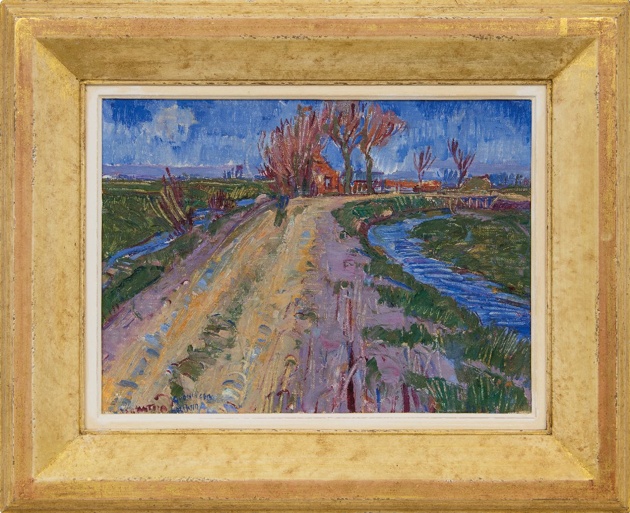 Dijkstra J.  | Johannes 'Johan' Dijkstra | Schilderijen te koop aangeboden | Landweg bij Beijum, olieverf op doek 28,0 x 37,5 cm, gesigneerd linksonder en te dateren 1929-1931