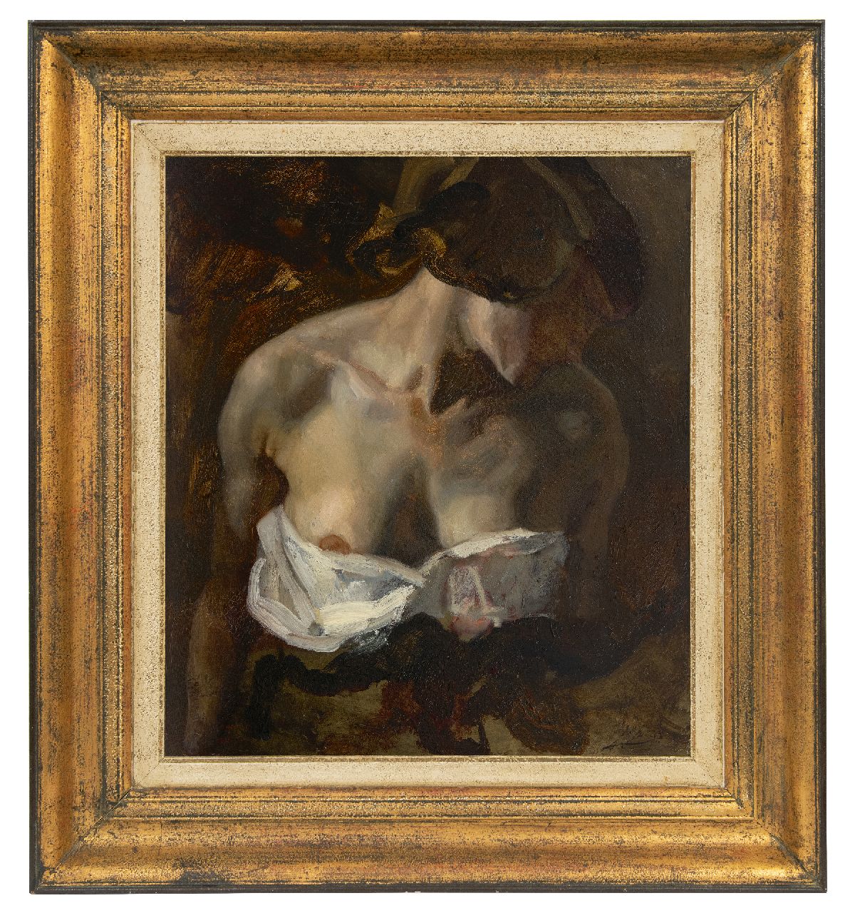 Jurres J.H.  | Johannes Hendricus Jurres, Delilah met ontblote borst (studie voor Samson en Delilah), olieverf op doek 52,3 x 45,5 cm, gesigneerd rechtsonder