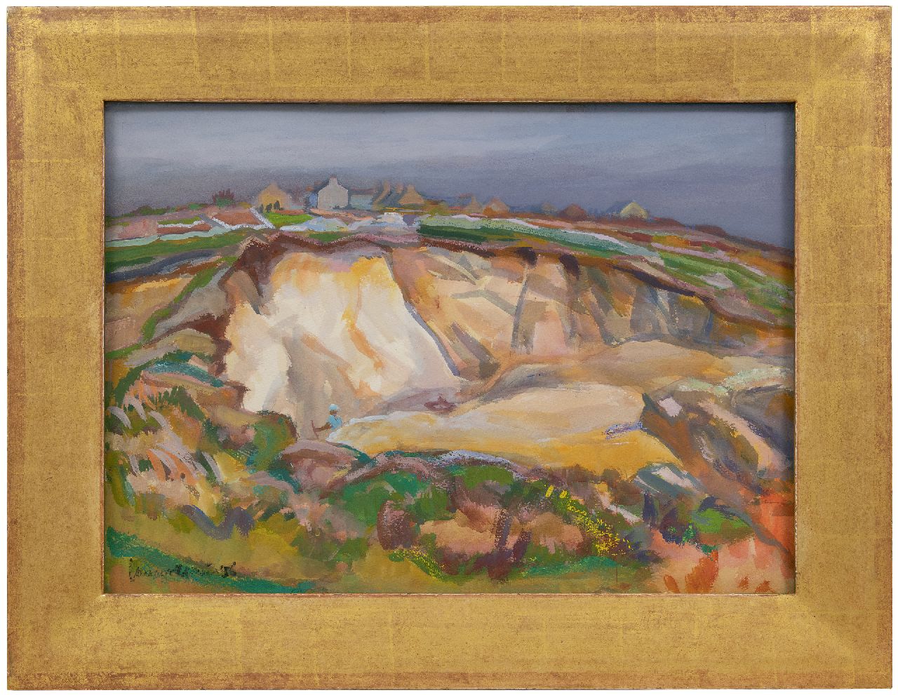 Vries J. de | Jannes de Vries | Aquarellen en tekeningen te koop aangeboden | Steengroeve, gouache op papier 48,0 x 68,0 cm, gesigneerd linksonder en gedateerd '56