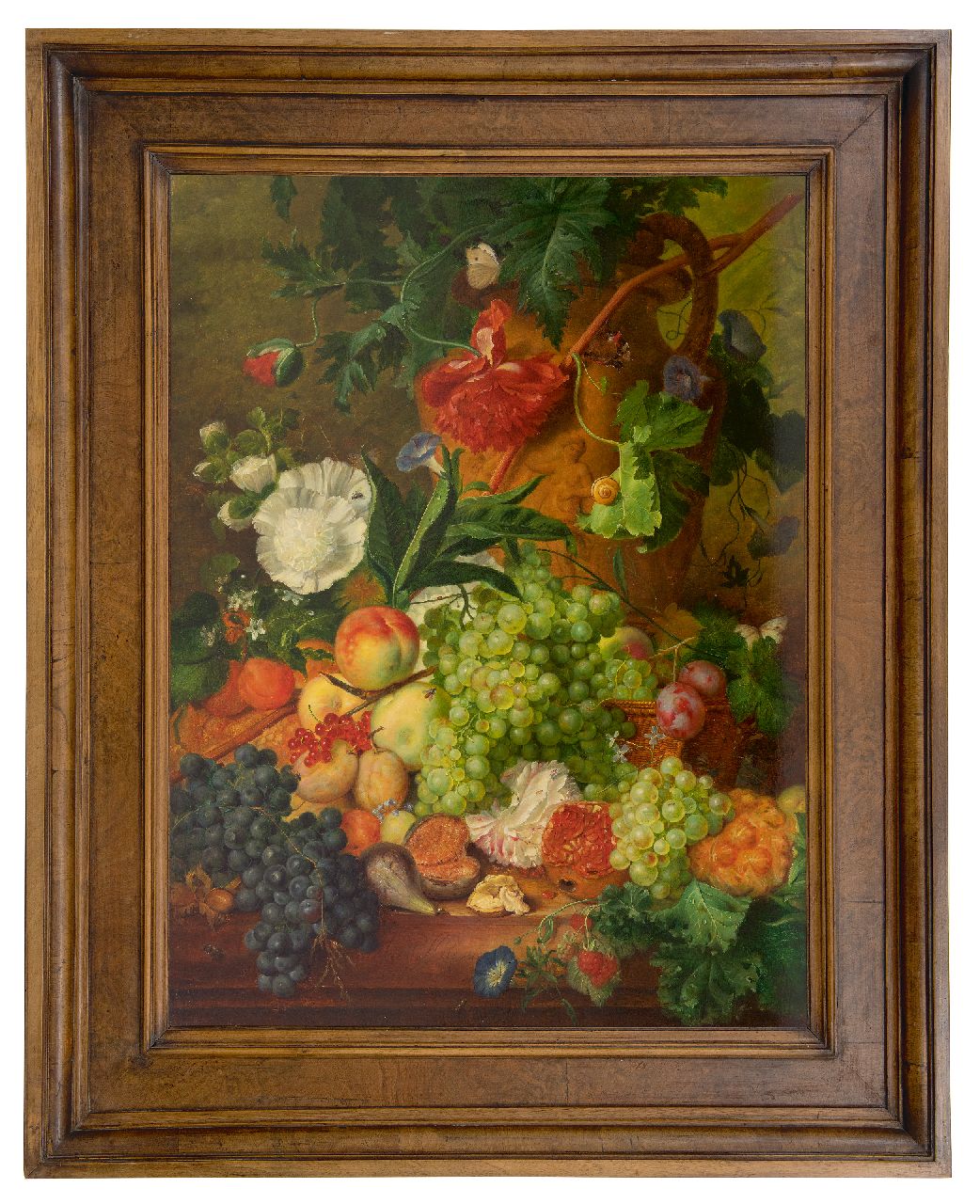 Hollandse School, 19e eeuw   | Hollandse School, 19e eeuw | Schilderijen te koop aangeboden | Stilleven van bloemen en vruchten  (nader in onderzoek), olieverf op paneel 78,2 x 58,5 cm, gesigneerd middenonder met Jan Van Huysum en gedateerd 1735