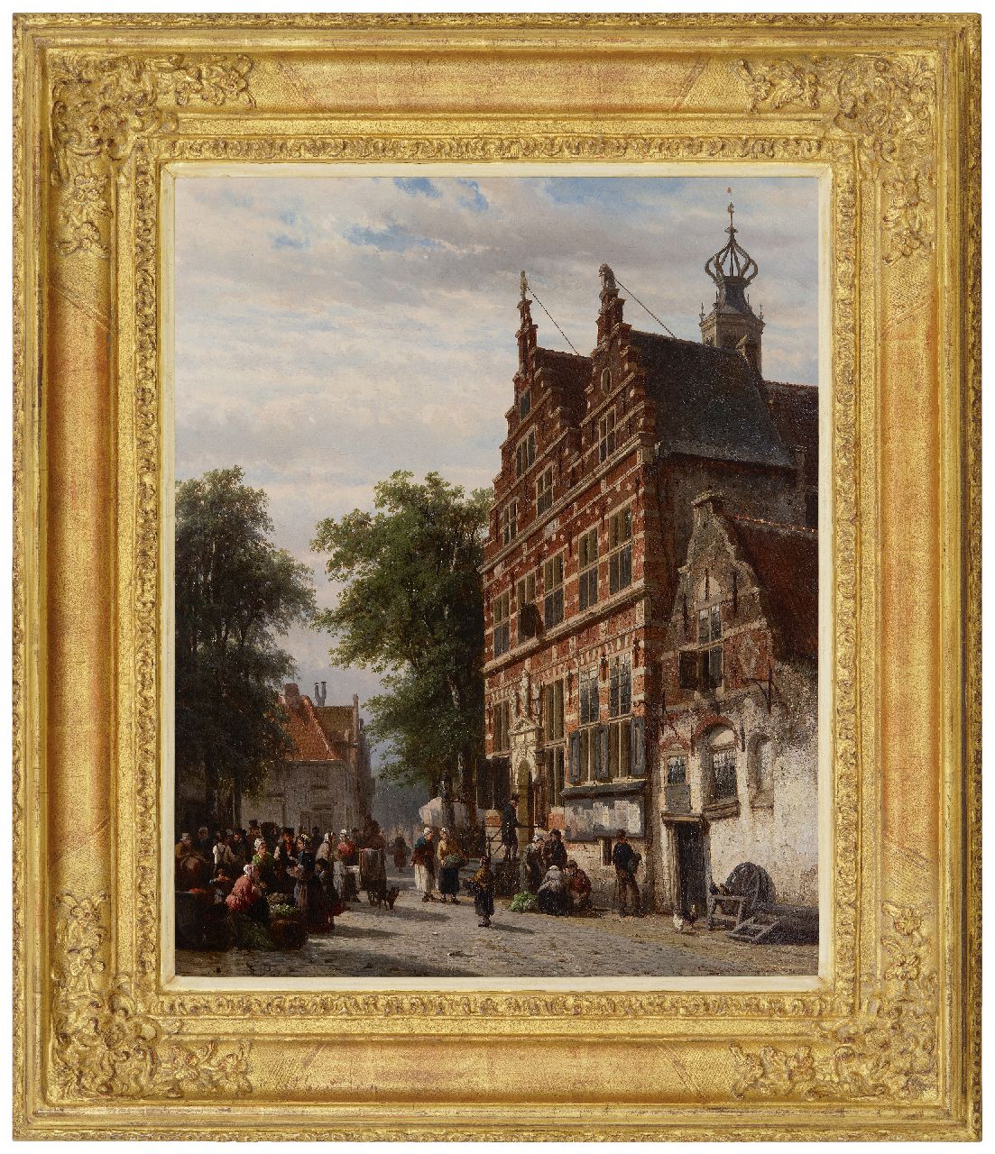 Springer C.  | Cornelis Springer, Het Raadhuis van Naarden aan de Marktstraat, olieverf op paneel 51,6 x 42,0 cm, gesigneerd rechtsonder en gedateerd 1863