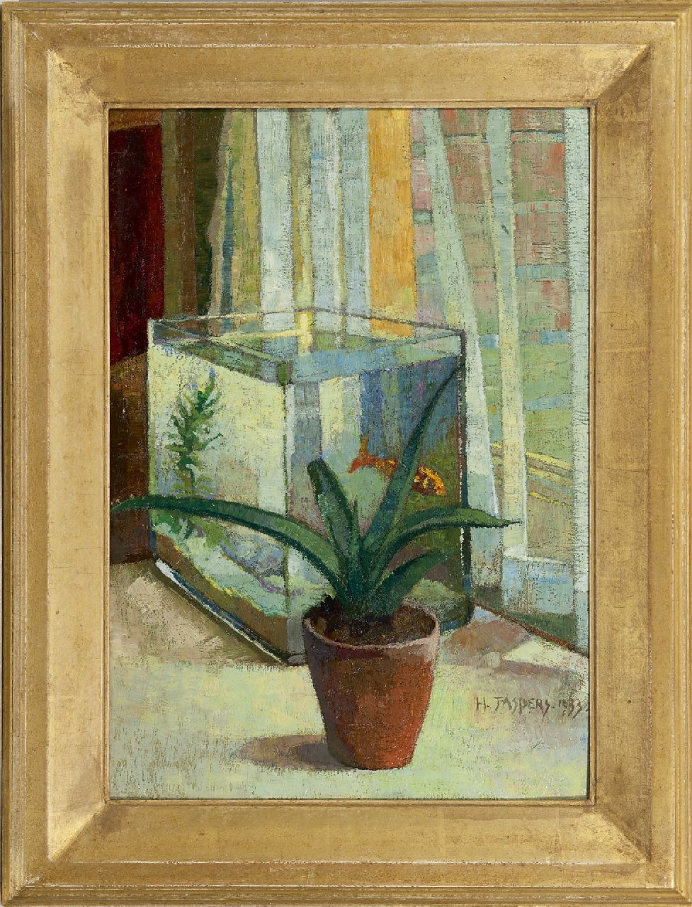 Jaspers H.T.  | Hendrik Theodorus 'Henk' Jaspers | Schilderijen te koop aangeboden | Stilleven met aquarium, olieverf op paneel 46,5 x 33,0 cm, gesigneerd rechtsonder en gedateerd 1933