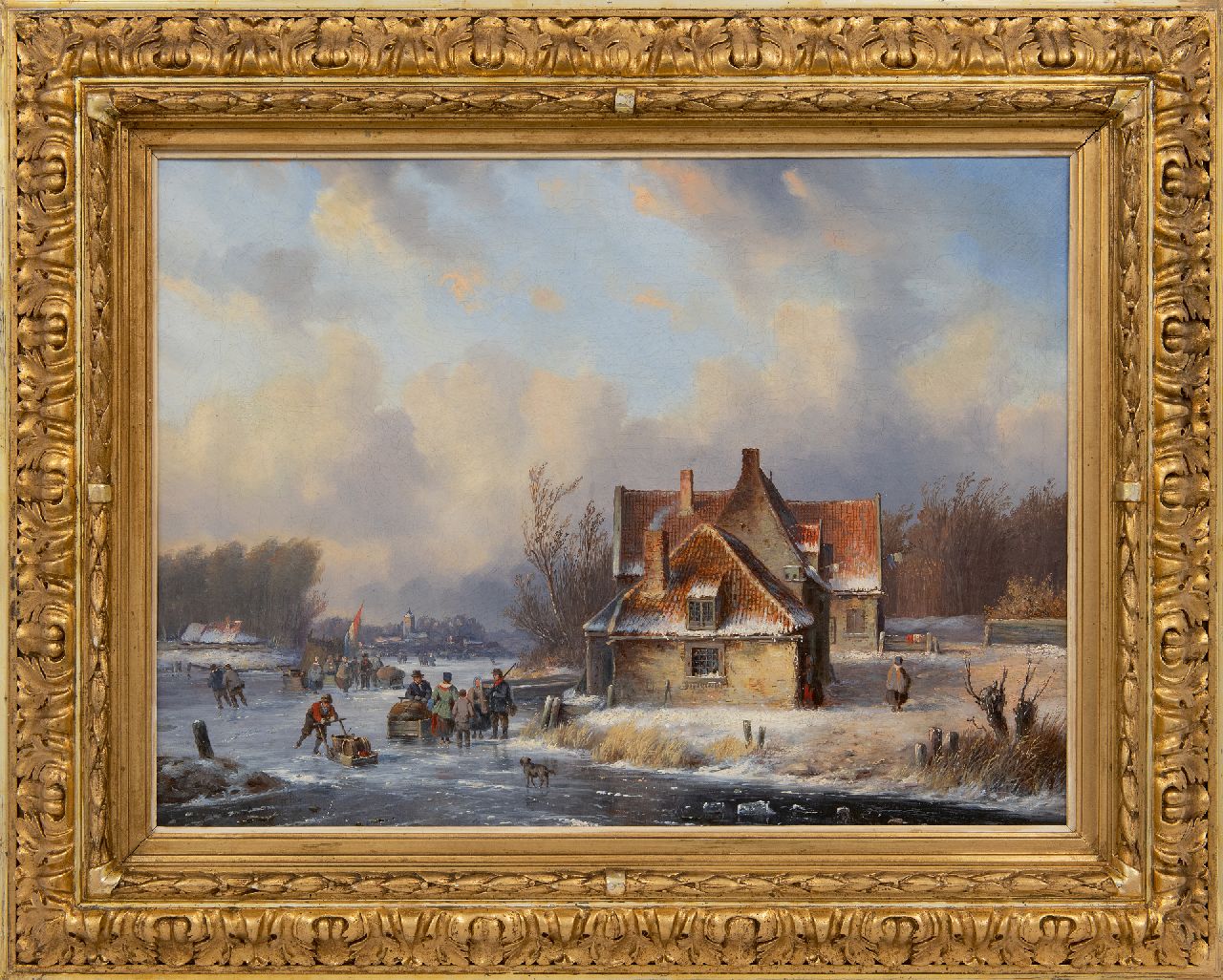 Ahrendts C.E.  | Carl Eduard Ahrendts, Wintergezicht met veel figuren op het ijs, olieverf op doek 39,4 x 52,5 cm, gesigneerd linksonder