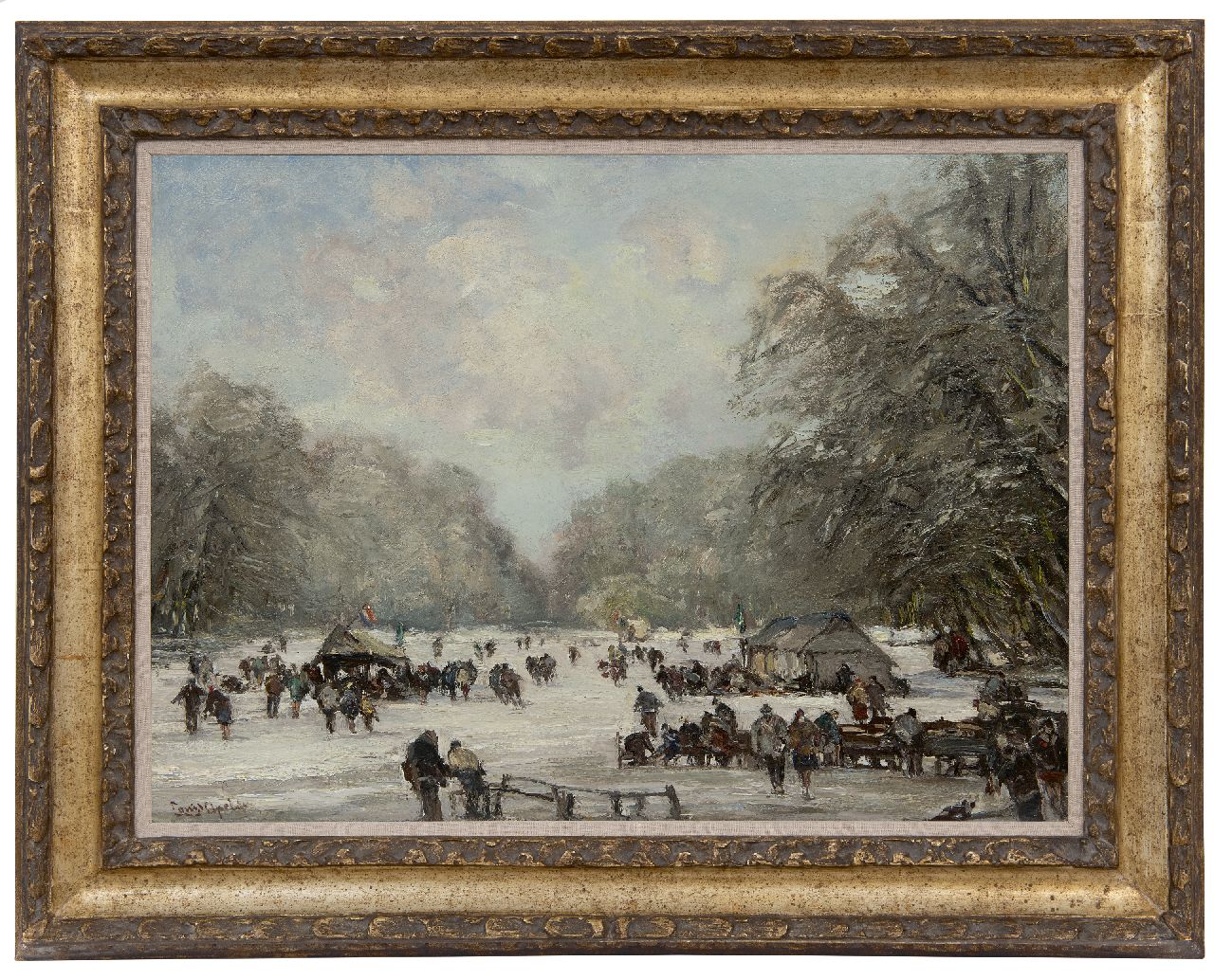 Apol L.F.H.  | Lodewijk Franciscus Hendrik 'Louis' Apol, Schaatsers op de Haagse Bosvijver, olieverf op doek 55,4 x 75,5 cm, gesigneerd linksonder