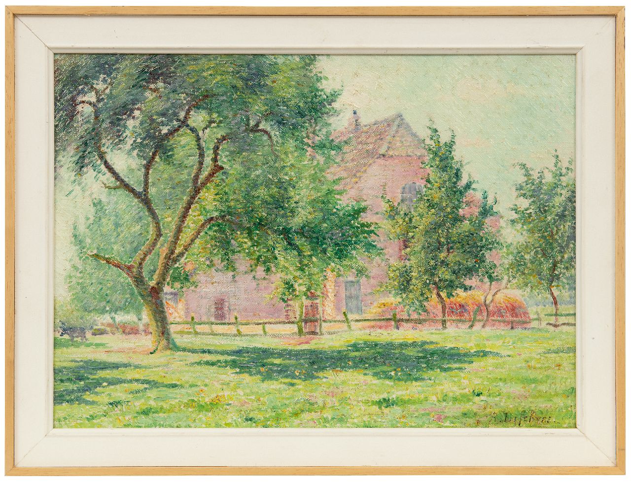 Lefebvre A.  | Albrecht 'Albert' Lefebvre | Schilderijen te koop aangeboden | Zonovergoten boerderij, olieverf op doek op paneel 25,0 x 35,0 cm, gesigneerd rechtsonder