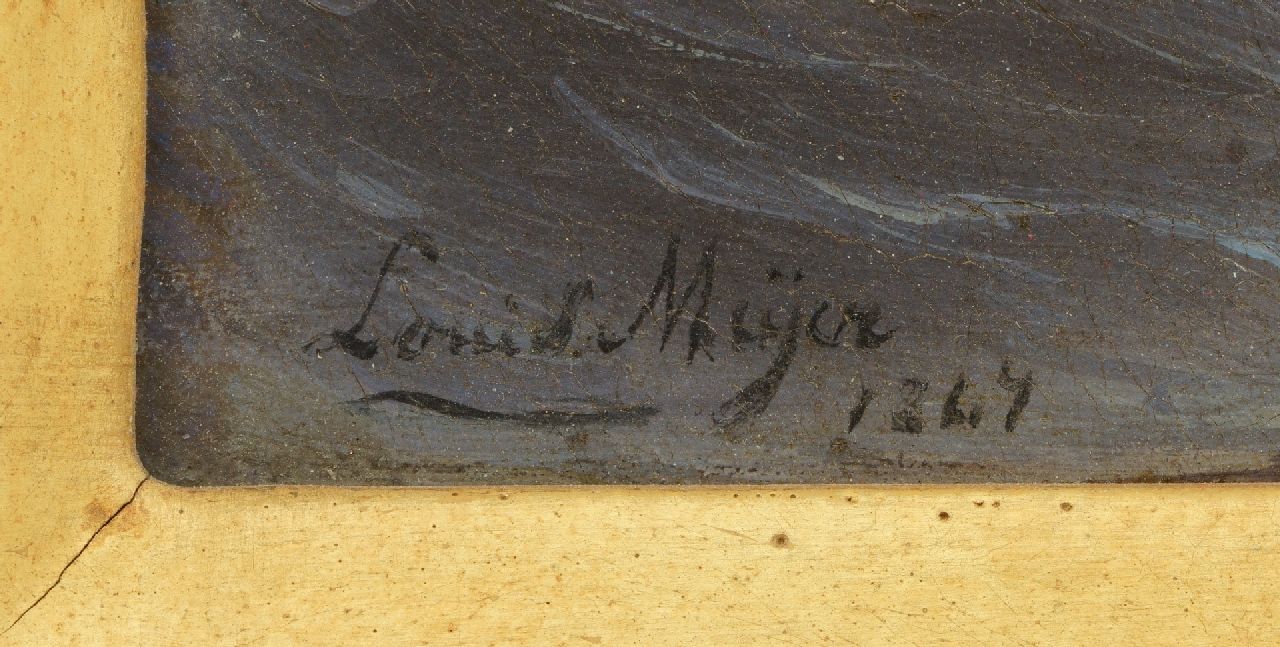 Louis Meijer signaturen Vissersboten voor anker in de branding