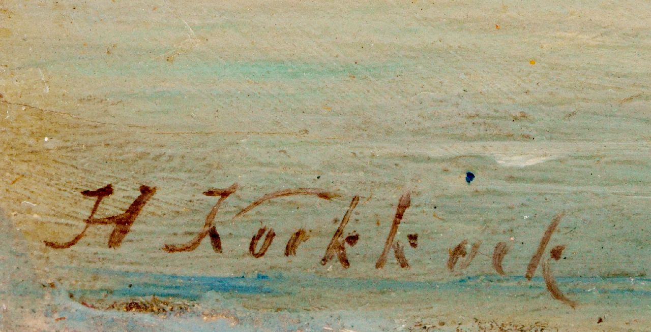 Hermanus Koekkoek signaturen Afgemeerde tjalk bij golfbreker