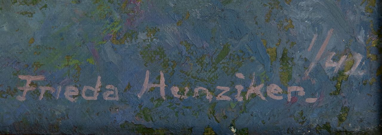 Frieda Hunziker signaturen Stilleven met blauwe fles