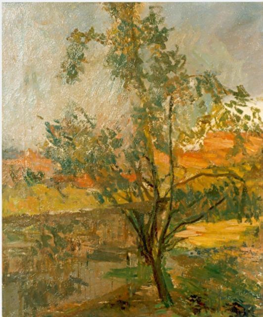 Jungmann M.J.B.  | Impressie van een boom aan het water, olieverf op doek 57,3 x 48,0 cm, gesigneerd r.o.