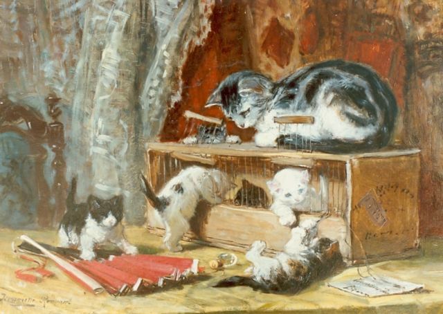 Ronner-Knip H.  | Spelende katten, olieverf op doek op paneel 34,0 x 50,0 cm, gesigneerd l.o.