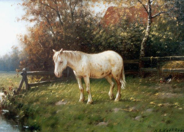 Koekkoek II M.A.  | Paard in de wei, olieverf op doek 28,0 x 38,5 cm, gesigneerd r.o.
