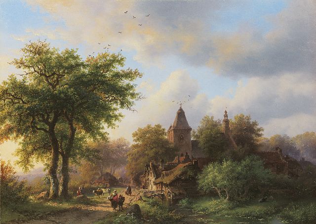 Kruseman F.M.  | Beboste landweg langs een dorpsrand, olieverf op paneel 29,5 x 41,0 cm, te dateren 1857