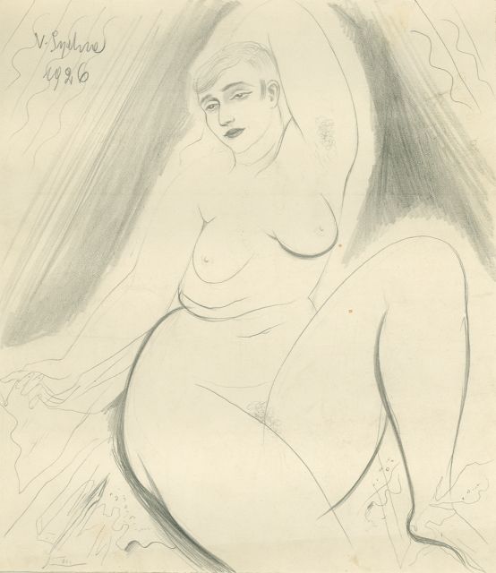 Sychra V.  | Naakt, tekening op papier 23,0 x 20,2 cm, gesigneerd l.b. en gedateerd 1926