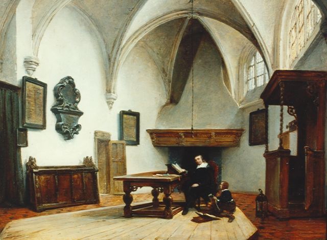 Bosboom J.  | Consistoriekamer van de Grote Kerk, Breda, olieverf op paneel 37,5 x 45,5 cm, gesigneerd r.o. (in schutkleur)