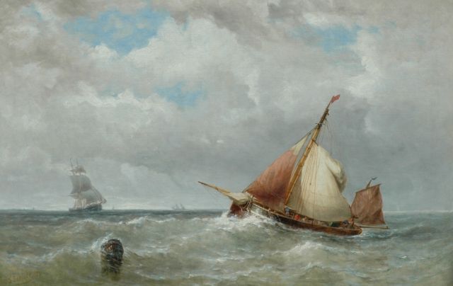 Jan Frederik Schütz | Zeilende loods voor de Zeeuwse kust, olieverf op doek, 69,5 x 104,0 cm, gesigneerd l.o. en gedateerd '71