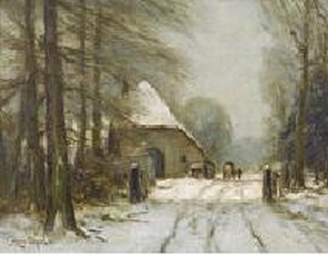 Apol L.F.H.  | Een boerderijtje in de sneeuw i.o., olieverf op paneel 30,5 x 41,0 cm, gesigneerd l.o.