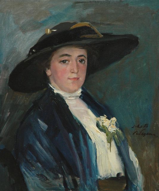 Lopes de Leao Laguna B.  | Vrouw met hoed, olieverf op doek 54,4 x 46,0 cm, gesigneerd r.m.