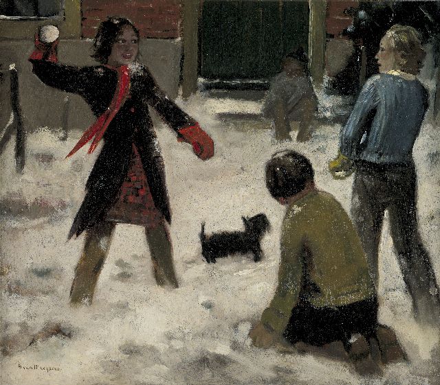 Meegeren H.A. van | Sneeuwballen gooien, olieverf op doek 63,0 x 71,0 cm, gesigneerd l.o. en te dateren ca. 1944-1945