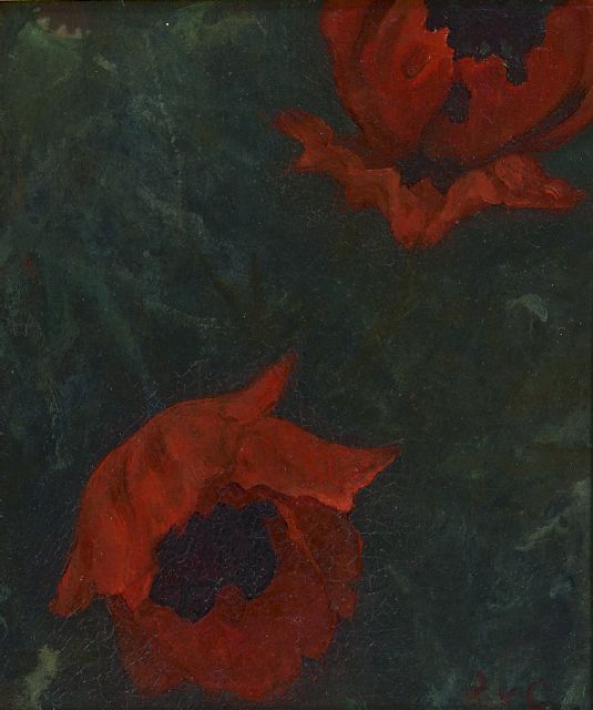 Jacobus van Looy | Klaprozen, olieverf op doek op paneel, 29,8 x 25,2 cm, gesigneerd r.o. met initialen en mogelijk geschilderd in de periode 1907-1930