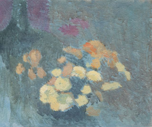 Sys M.  | Stilleven van gele en oranje bloemen, gouache op board 40,8 x 50,5 cm