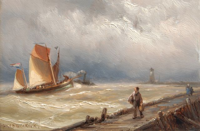 Jan H.B. Koekkoek | Het binnenvaren van de haven, olieverf op paneel, 12,2 x 18,4 cm, gesigneerd l.o. en verso gedateerd 1889