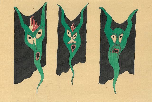 Gabriel van Schnell | Drie groteske figuren II, inkt en aquarel op papier, 20,5 x 29,6 cm, zonder lijst