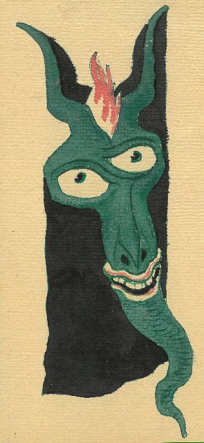 Gabriel van Schnell | Grotesk Figuur II, inkt en aquarel op papier, 19,0 x 8,8 cm, zonder lijst