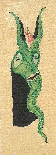 Gabriel van Schnell | Grotesk figuur IV, inkt en aquarel op papier, 22,0 x 8,0 cm, zonder lijst