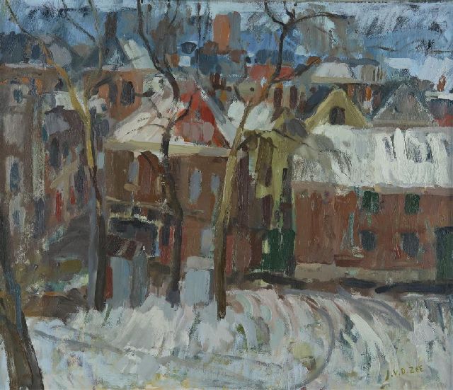 Zee J. van der | Stadsgezicht Groningen in de sneeuw  ., olieverf op doek 59,8 x 70,1 cm, gesigneerd r.o.