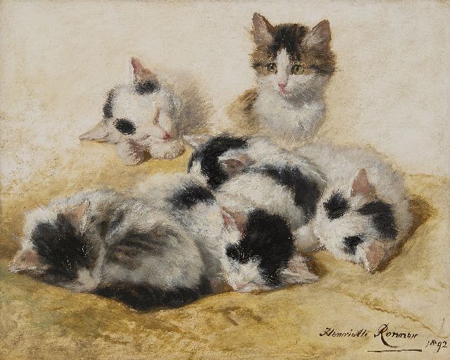 Ronner-Knip H.  | Jonge katjes, olieverf op paneel 32,2 x 40,3 cm, gesigneerd r.o. en gedateerd 1892