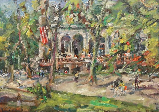 Jürgen Leippert | Het Paviljoen Vondelpark in Amsterdam, olieverf op doek, 49,0 x 70,0 cm, gesigneerd l.o. en verso en verso gedateerd 'Amsterdam' 3.5.77