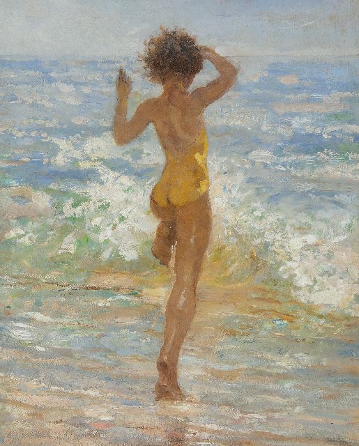 Vaarzon Morel W.F.A.I.  | Meisje in zee, olieverf op paneel 50,3 x 40,7 cm