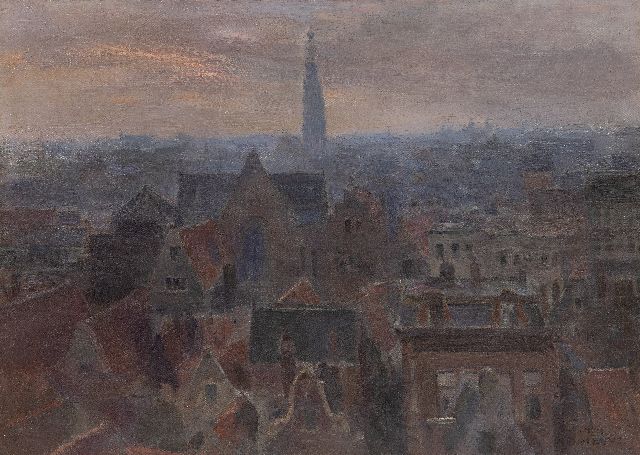 Mauve jr. A.R.  | Uitzicht over Amsterdamse daken en de Westertoren, olieverf op doek 35,9 x 49,6 cm, gesigneerd met r.o. stempel 'Atelier A.R. Mauve' en zonder lijst