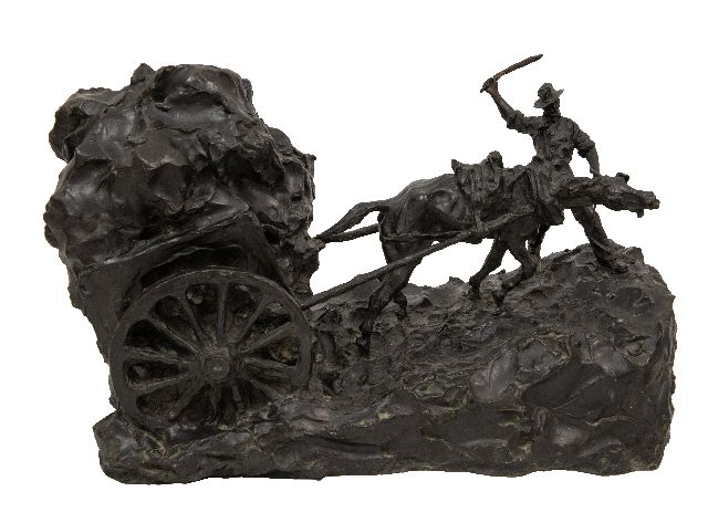 Paul Troubetzkoy | Paard trekt volle wagen, brons, 38,0 x 64,0 cm, gesigneerd op basis en gedateerd 1927