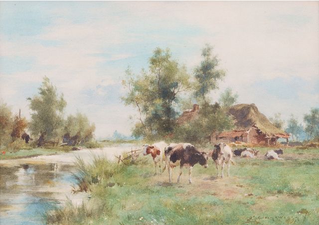 Groenewegen A.J.  | Boerentafereel, aquarel op papier 20,0 x 30,0 cm