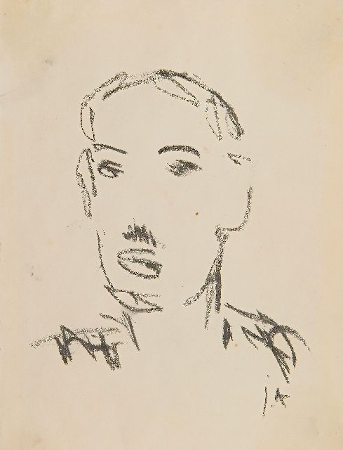 Jan Altink | Portret, ws Hendrik Werkman, zwart krijt op papier, 16,5 x 12,7 cm, gesigneerd r.o. met initialen