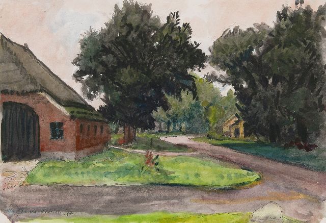 Jannes de Vries | Boerenerf in Drenthe, pen en inkt en aquarel op papier, 41,6 x 60,1 cm, gesigneerd l.o. en gedateerd 1980