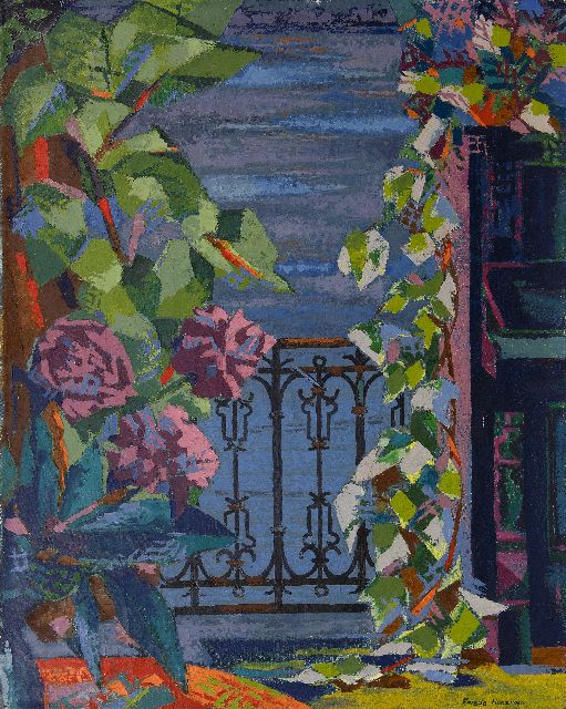 Frieda Hunziker | Balcon en piano, olieverf op doek, 75,6 x 60,4 cm, gesigneerd r.o. en te dateren ca. 1947  verkocht