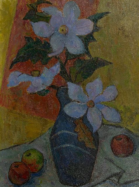 Feuerstein M.S.  | Vaas met bloemen, olieverf op doek 80,2 x 59,9 cm, gesigneerd r.b. met monogram en gedateerd '50