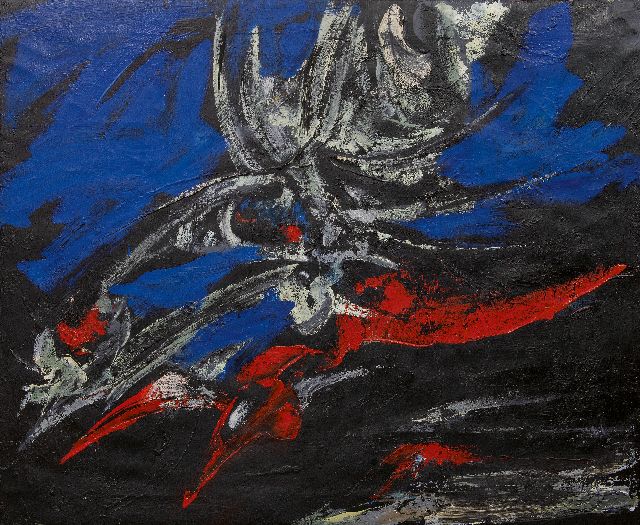 Rooskens J.A.  | Compositie, olieverf op doek 100,0 x 120,5 cm, te dateren 1960-61
