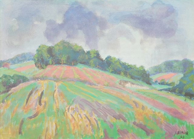 Jan Altink | Glooiend akkerlandschap, aquarel en gouache op papier, 56,0 x 75,8 cm, gesigneerd r.o. en gedateerd '63