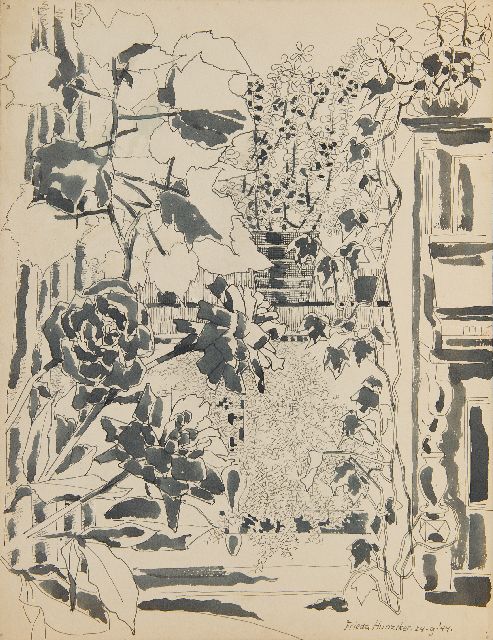 Hunziker F.  | Balkon en piano (voorstudie), pen, penseel en inkt op papier 45,0 x 34,7 cm, gesigneerd r.o. en gedateerd 24-9-'44