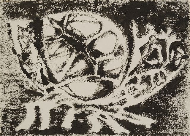 Frieda Hunziker | Organische compositie, inkt op papier, 39,1 x 56,4 cm, gesigneerd verso en gedateerd '53