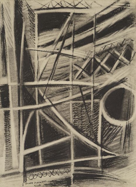 Hunziker F.  | Voorstudie Compositie, inkt en krijt op papier 78,9 x 57,5 cm, gesigneerd l.o. en gedateerd 4/48